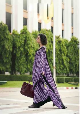 lavender japan satin saree with unstitched blouse piece 4