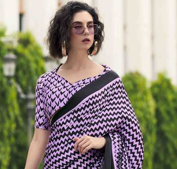 lavender japan satin saree with unstitched blouse piece 5