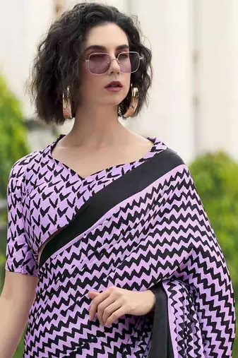lavender japan satin saree with unstitched blouse piece