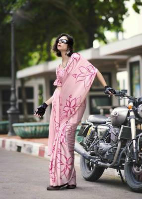 baby pink japan satin saree with unstitched blouse piece 1