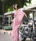 baby pink japan satin saree with unstitched blouse piece
