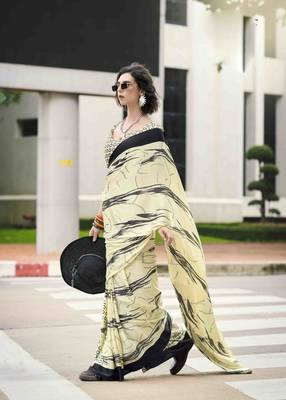 khaki japan satin saree with unstitched blouse piece 1