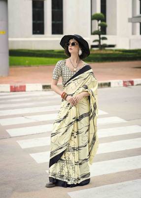 khaki japan satin saree with unstitched blouse piece 2