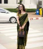 mehendi japan satin saree with unstitched blouse piece