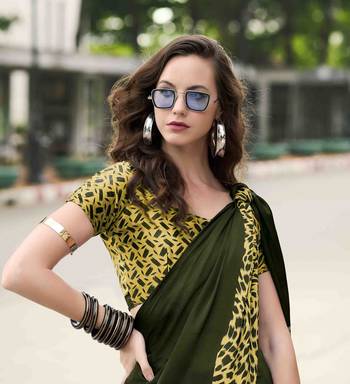 mehendi japan satin saree with unstitched blouse piece 3