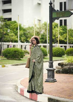 light yellow japan satin saree with unstitched blouse piece 2