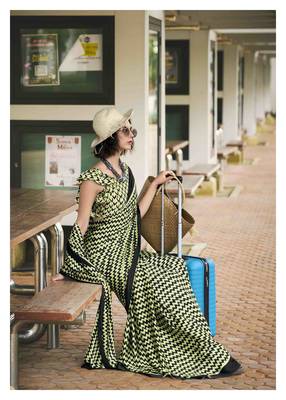 light yellow japan satin saree with unstitched blouse piece 3