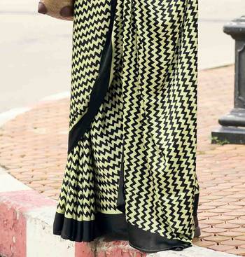 light yellow japan satin saree with unstitched blouse piece 4