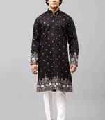 phulkari floral and sequins embroidered kurta set for men black color