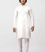 men's cream kurta set with embroidery motif
