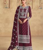 Maroon georgette embroidered Palazzo suit