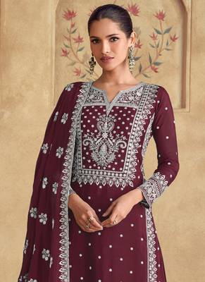 Maroon georgette embroidered Palazzo suit 2