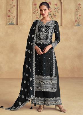 Black georgette embroidered Palazzo suit 1