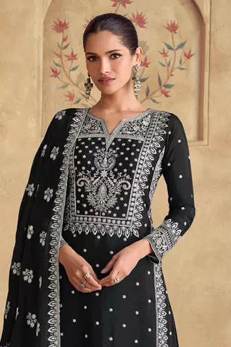 Black georgette embroidered Palazzo suit