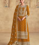 Mustard georgette embroidered Palazzo suit