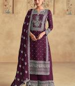 Wine georgette embroidered Palazzo suit