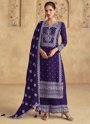Violet georgette embroidered Palazzo suit 1