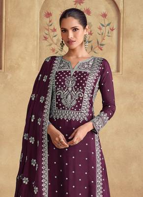 Wine georgette embroidered Palazzo suit 2