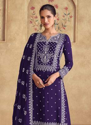 Violet georgette embroidered Palazzo suit 2