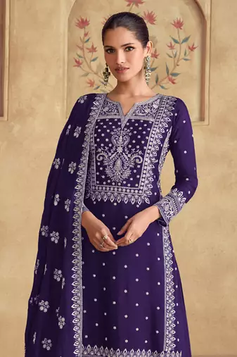 Violet georgette embroidered Palazzo suit