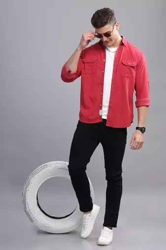 Men's corduroy casual shirt | double pocket shirt