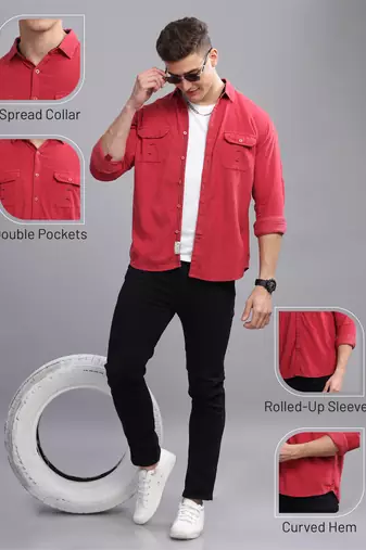 Men's corduroy casual shirt | double pocket shirt
