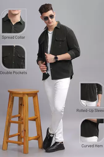 Men's corduroy casual shirt | double pocket shirt