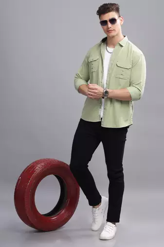 Men's corduroy casual shirt | double pocket shirt