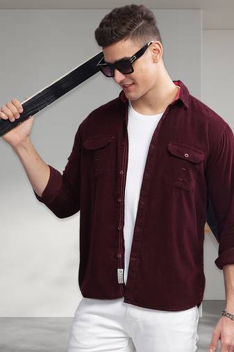 Men's corduroy casual shirt | double pocket shirt