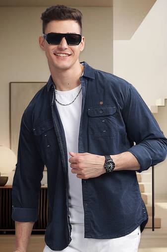 Men's corduroy casual shirt | double pocket shirt