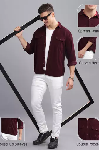 Men's corduroy casual shirt | double pocket shirt