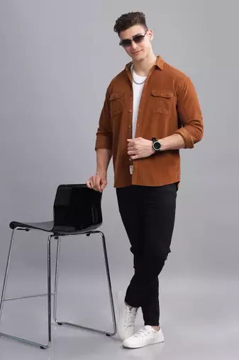 Men's corduroy casual shirt | double pocket shirt