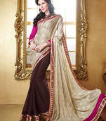 Beige  and  Brown Mirrow Work Faux Georgette saree with blouse