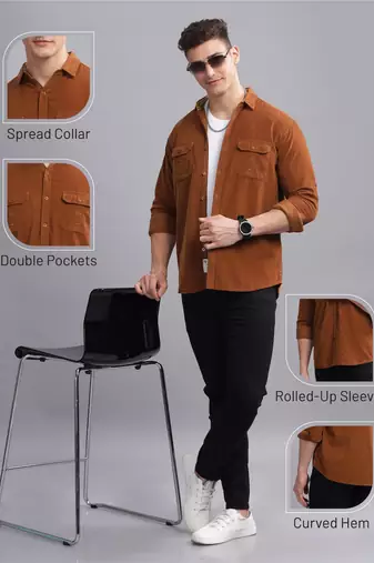 Men's corduroy casual shirt | double pocket shirt
