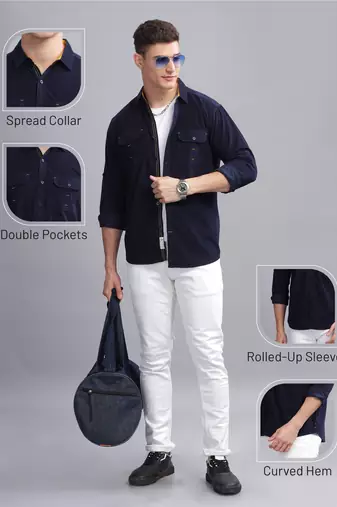 Men's corduroy casual shirt | double pocket shirt