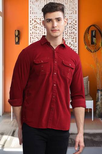 Men's corduroy casual shirt | double pocket shirt
