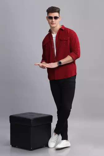 Men's corduroy casual shirt | double pocket shirt