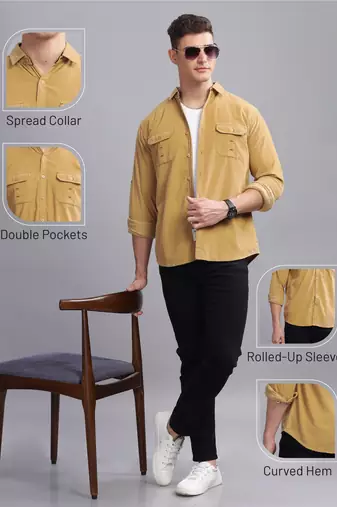 Men's corduroy casual shirt | double pocket shirt