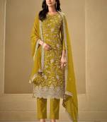 Yellow chinon sequence embroidered salwar suit