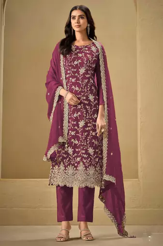 Wine chinon sequence embroidered salwar suit