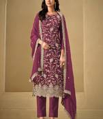 Wine chinon sequence embroidered salwar suit