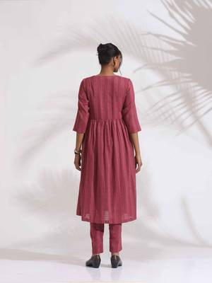 maroon cotton flared kurta set 2