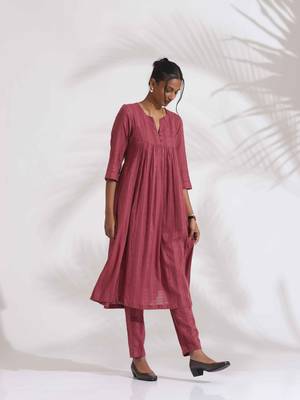 maroon cotton flared kurta set 3