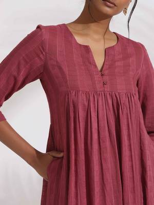 maroon cotton flared kurta set 6