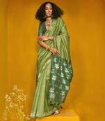 Green handloom silk blend weaving zari designer saree