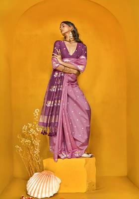 Onion pink handloom silk blend weaving zari designer saree 2