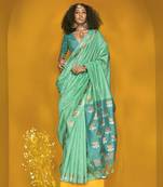 Sea green handloom silk blend weaving zari designer saree