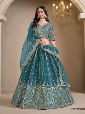 Teal Art Silk Designer Lehenga With Blouse 1