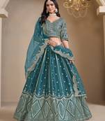 Teal Art Silk Designer Lehenga With Blouse