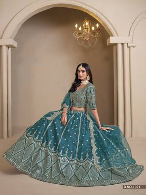 Teal Art Silk Designer Lehenga With Blouse 2
